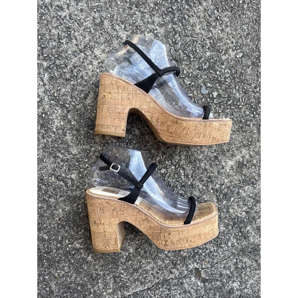 Dolce Vita Jodie Sandals Women's 8.5 Black Strappy Platform Cork Heels